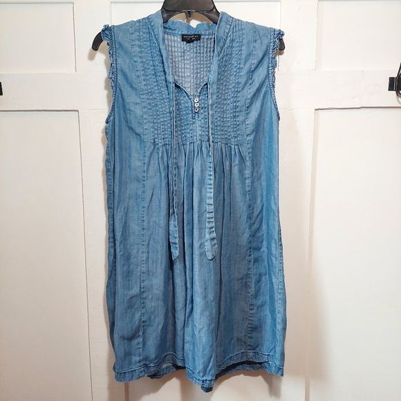 Current Air LA Chambray Denim Dress Small Boho Ruffle Tie Front Lightweight - Picture 2 of 6